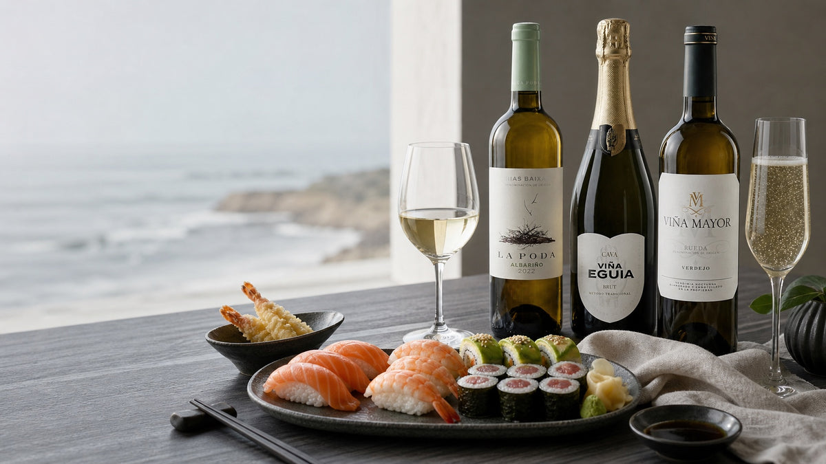 Sushi med laks, rejer, tempura og spanske vine fra DeVinos
