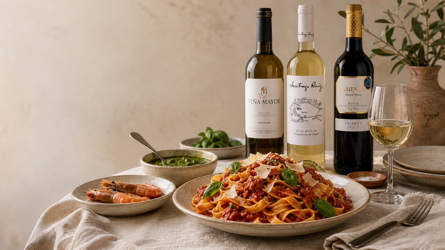 Pasta med tomat, basilikum og spanske vine fra DeVinos