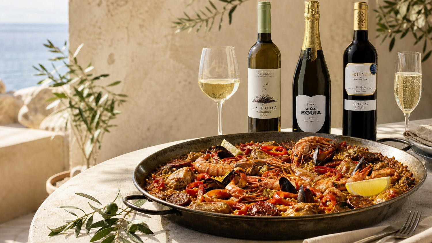 Paella med skaldyr, kylling og spanske vine fra DeVinos