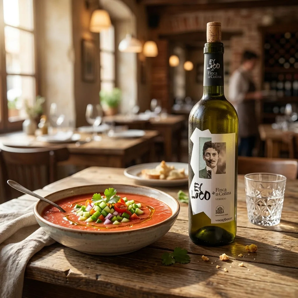 Kølig spansk hvidvin eller Cava parret med gazpacho suppe - DeVinos