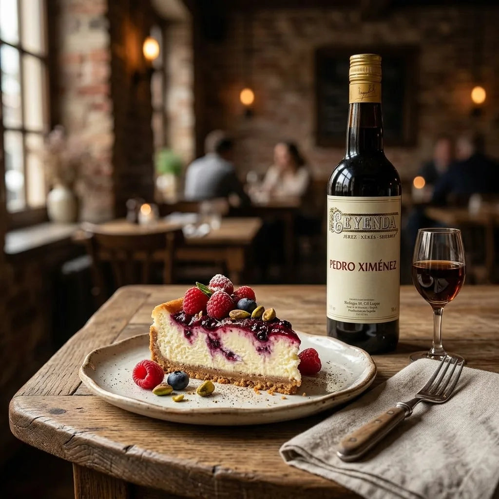 Sød spansk dessertvin parret med cheesecake - DeVinos